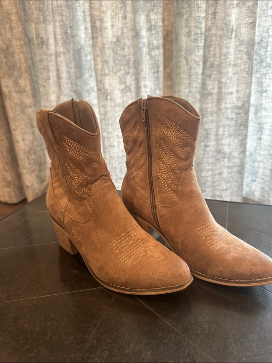 Altar'd State Shoes - Altar'd State Tan Suede Western Zip Ankle Boots